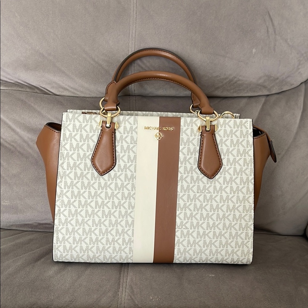 Michael Kors Tan and White Satchel